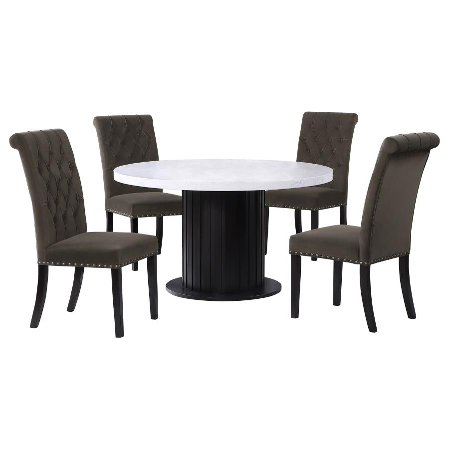 Sherry Rustic Espresso / Brown 5-Piece Round Marble Top Dining Table Set