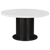 Sherry Rustic Espresso / Grey 5-Piece Round Marble Top Dining Table Set