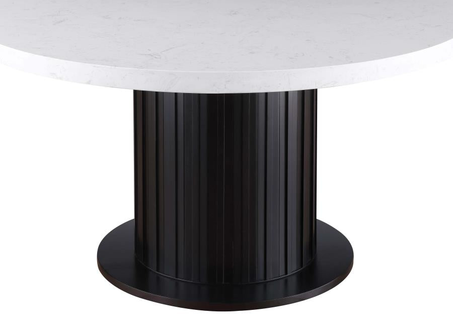 Sherry Rustic Espresso / Grey 5-Piece Round Marble Top Dining Table Set