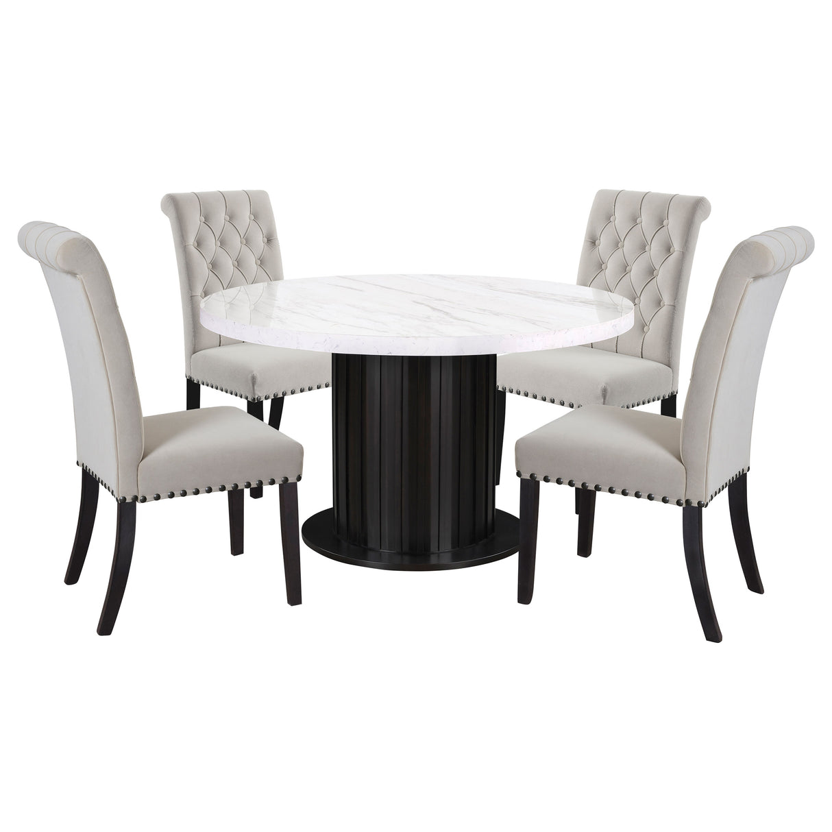 Sherry Rustic Espresso / Sand 5-Piece Round Marble Top Dining Table Set