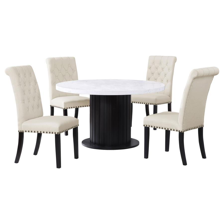 Sherry Rustic Espresso / Beige 5-Piece Round Marble Top Dining Table Set