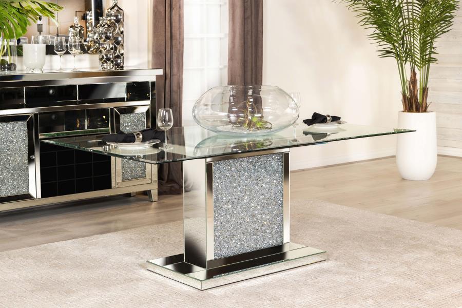 Marilyn Mirror Rectangular 72-Inch Glass Top Dining Table Silver