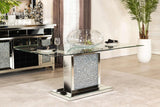 Marilyn Mirror Rectangular 72-Inch Glass Top Dining Table Silver