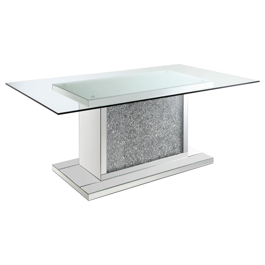 Marilyn Mirror Rectangular 72-Inch Glass Top Dining Table Silver