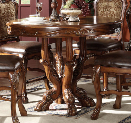 Acme Dresden 5 Piece Round Counter Height Dining Table Set In Brown Cherry Oak