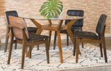 Paxton Nutmeg 5-Piece Round Glass Top Dining Table Set