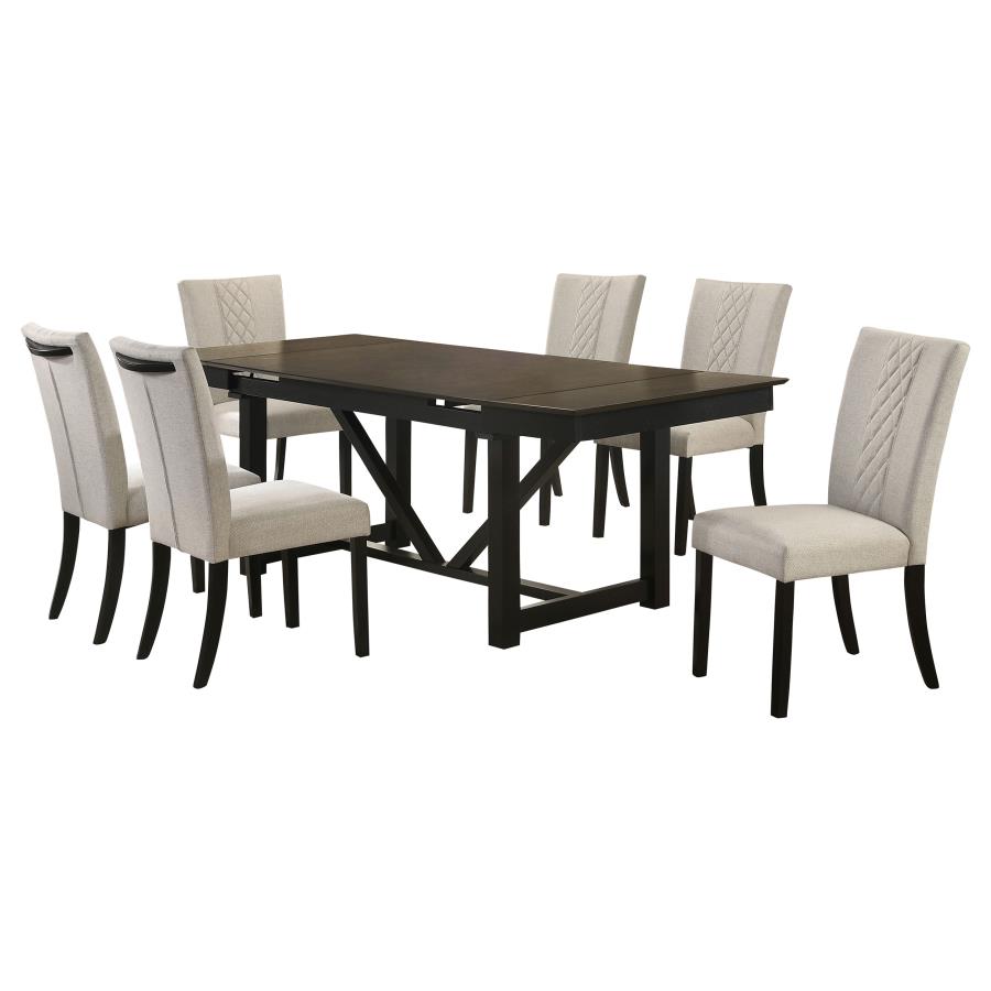 Malia Oak 7-Piece Refractory Extension Leaf Dining Table Set