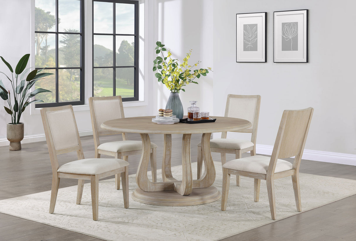 Trofello White Washed 5-Piece Round Dining Table Set