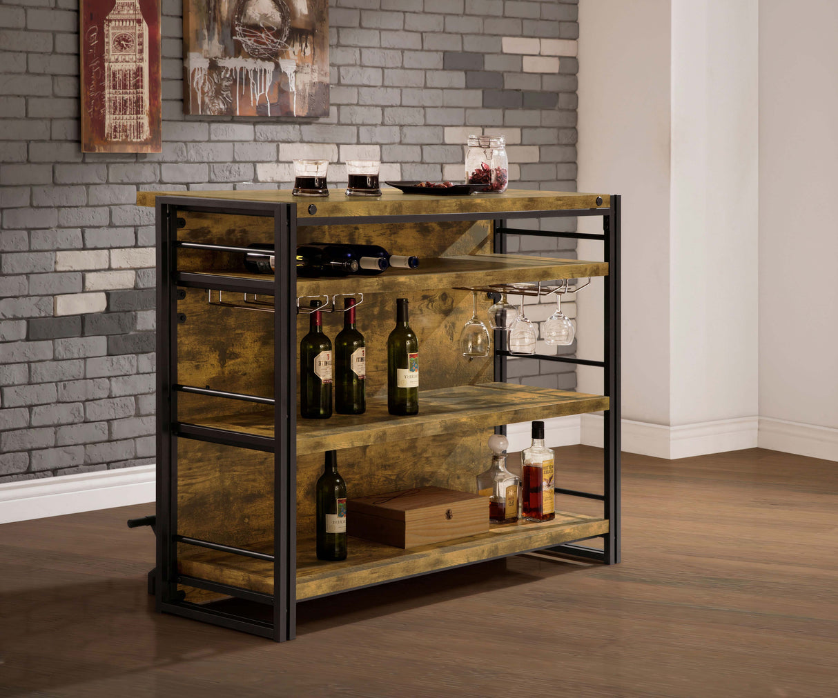 Renaldi Bar Unit With Stemware Rack Antique Nutmeg