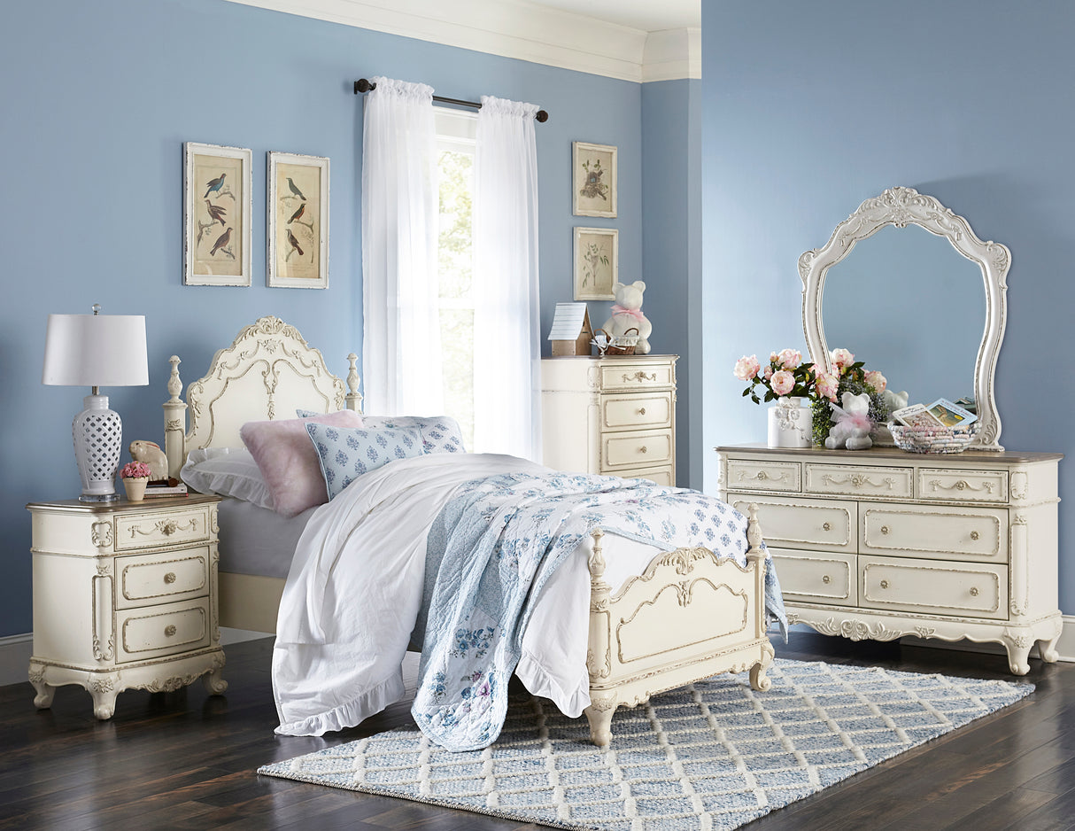 Cinderella Antique White With Gray Rub-Through Full Bed