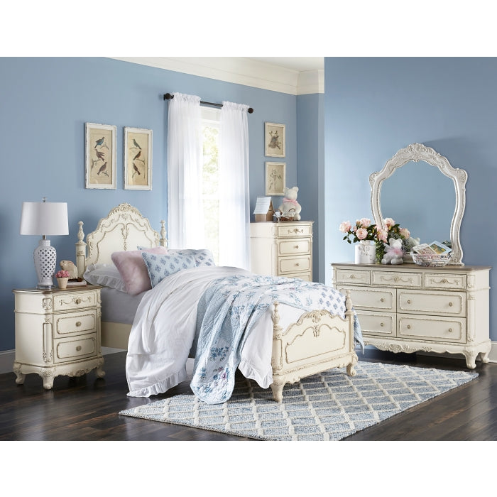 Cinderella Antique White With Gray Rub-Through Full Bed