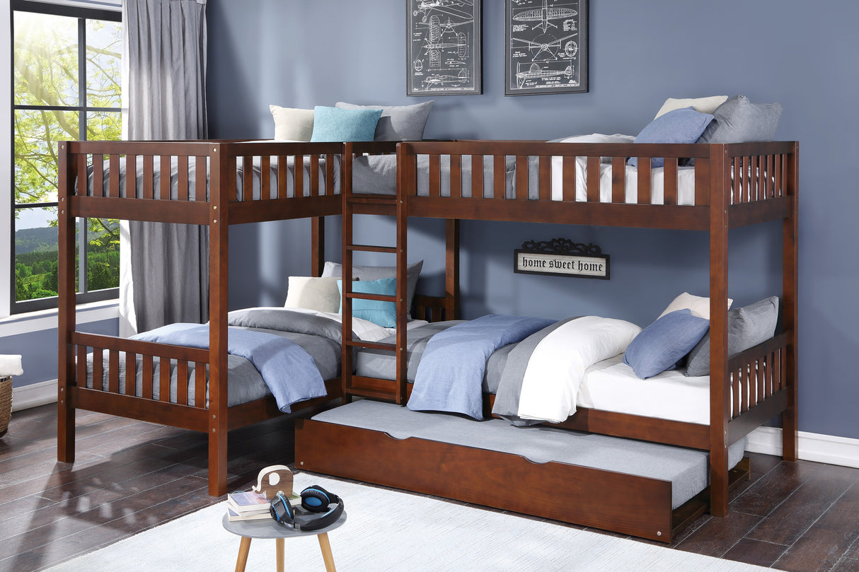 Rowe Dark Cherry Corner Bunk Bed With Twin Trundle