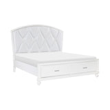 Aria White California King Platform Bed With Footboard Storage