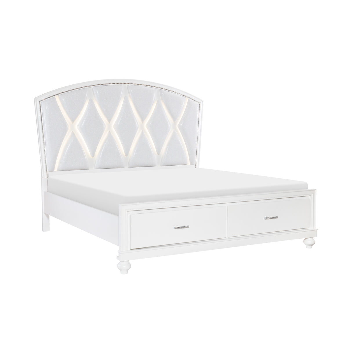 Aria White Eastern King Platform Bed With Footboard Storage