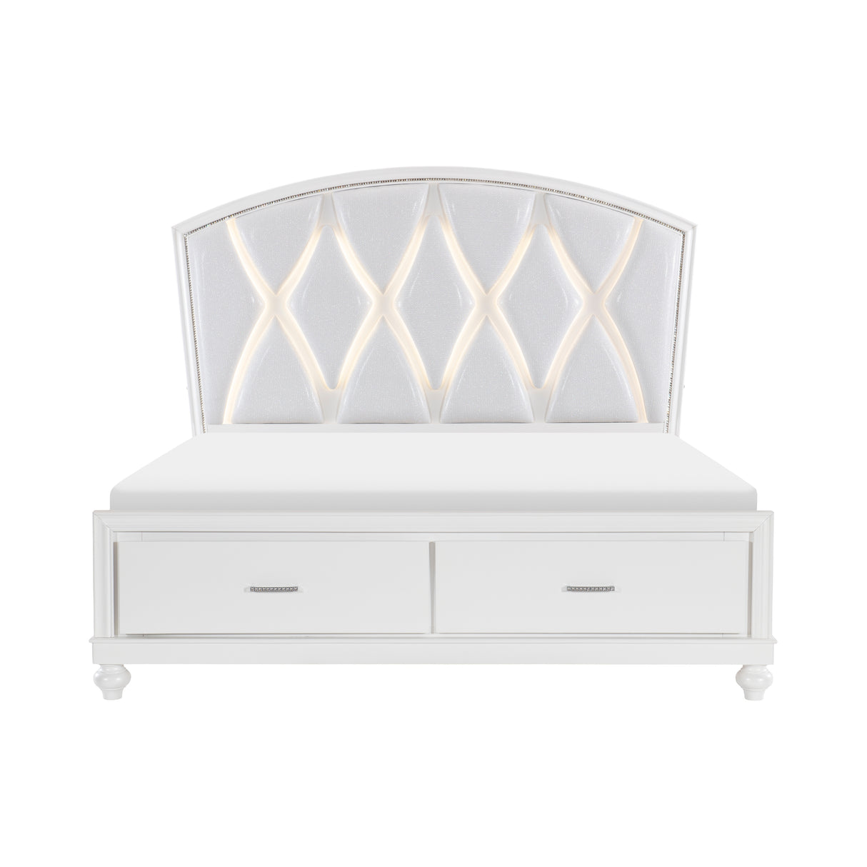 Aria White Queen Platform Bed With Footboard Storage