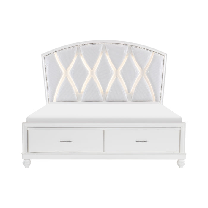 Aria White Eastern King Platform Bed With Footboard Storage