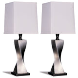 Keene Square Shade Table Lamps White And Antique Silver (Set Of 2)