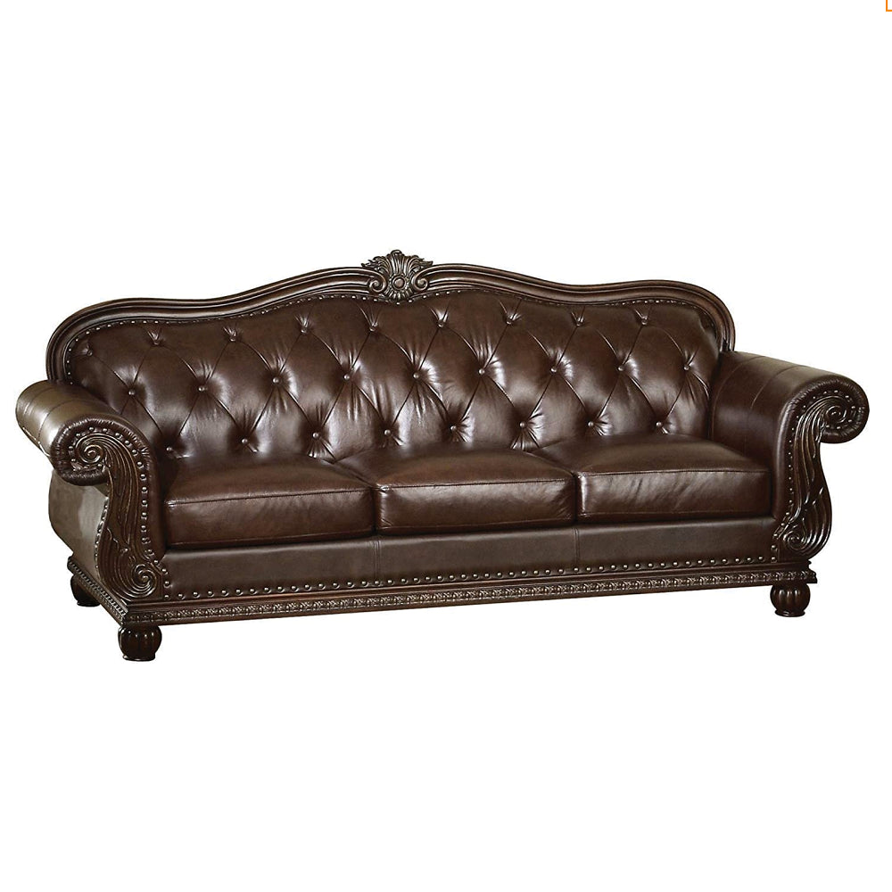 Anondale Espresso Top Grain Leather Match & Cherry Finish Sofa