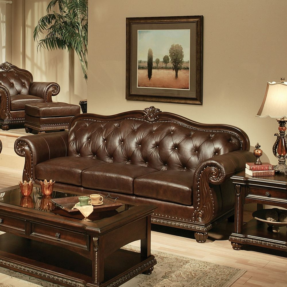 Anondale Espresso Top Grain Leather Match & Cherry Finish Sofa