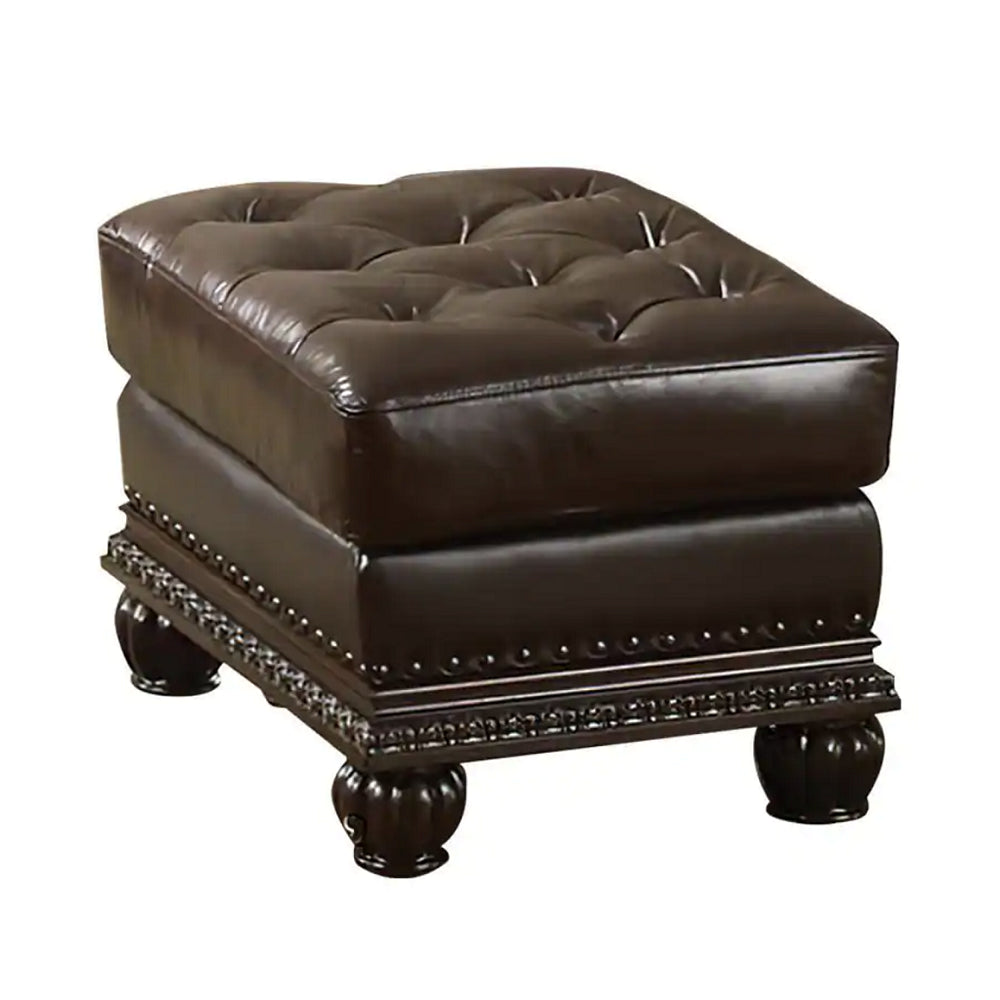 Anondale Espresso Top Grain Leather Match & Cherry Finish Ottoman