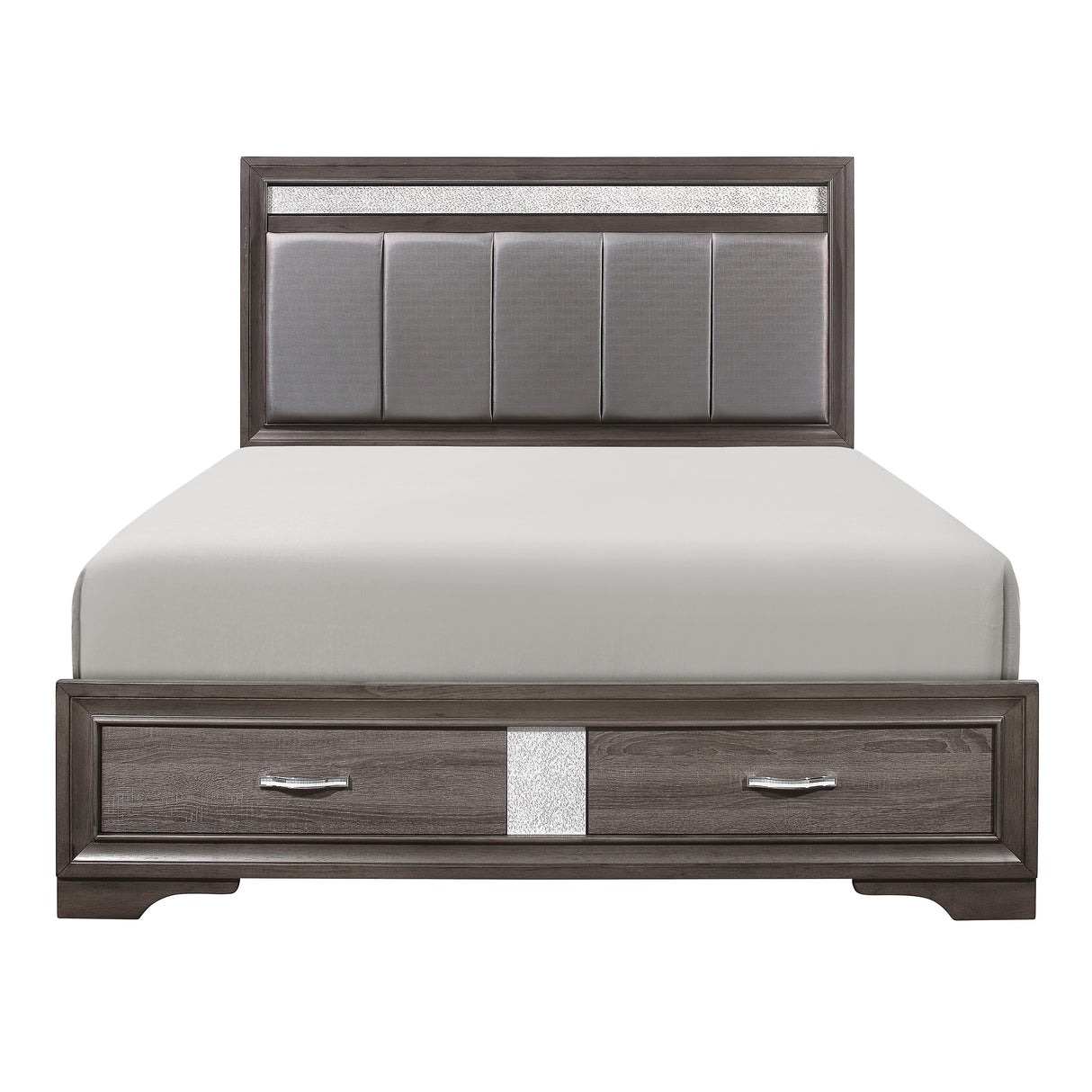 Luster Gray And Silver Glitter Queen Platform Bed With Footboard Storage