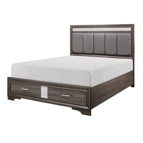 Luster Gray And Silver Glitter Queen Platform Bed With Footboard Storage