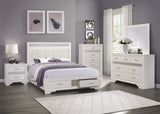 Luster White And Silver Glitter Eastern King Platform Bed With Footboard Storage