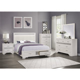 Luster White And Silver Glitter Eastern King Platform Bed With Footboard Storage