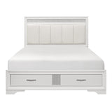 Luster White And Silver Glitter Eastern King Platform Bed With Footboard Storage