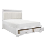 Luster White And Silver Glitter California King Platform Bed With Footboard Storage