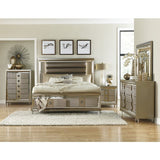 Loudon Champagne Metallic Eastern King Platform Bed With Led Lighting And Storage Footboard