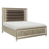 Loudon Champagne Metallic Eastern King Platform Bed With Led Lighting And Storage Footboard