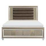 Loudon Champagne Metallic Eastern King Platform Bed With Led Lighting And Storage Footboard