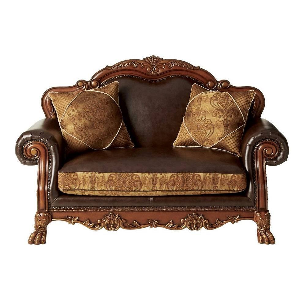 Dresden Brown Synthetic Leather & Chenille, Cherry Oak Finish Chair