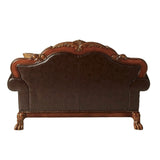 Dresden Brown Synthetic Leather & Chenille, Cherry Oak Finish Chair