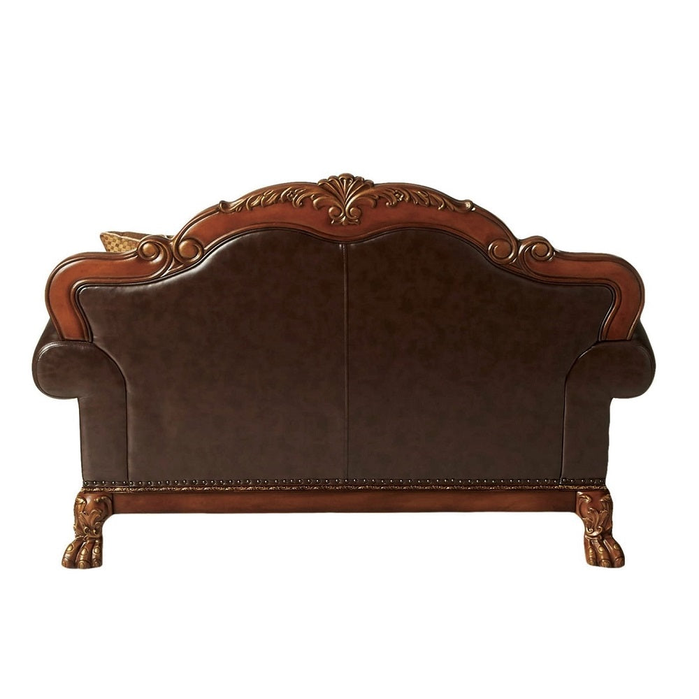 Dresden Brown Synthetic Leather & Chenille, Cherry Oak Finish Chair