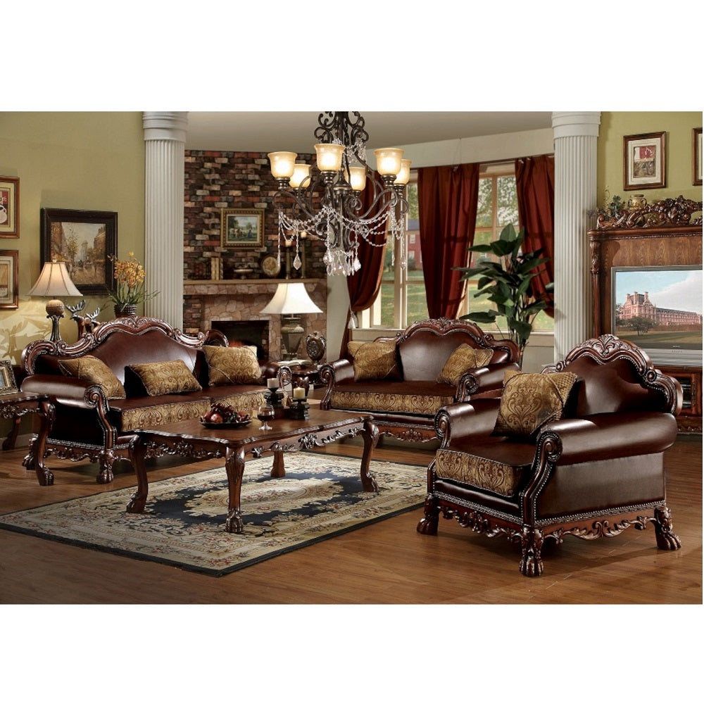 Dresden Brown Synthetic Leather & Chenille, Cherry Oak Finish Chair