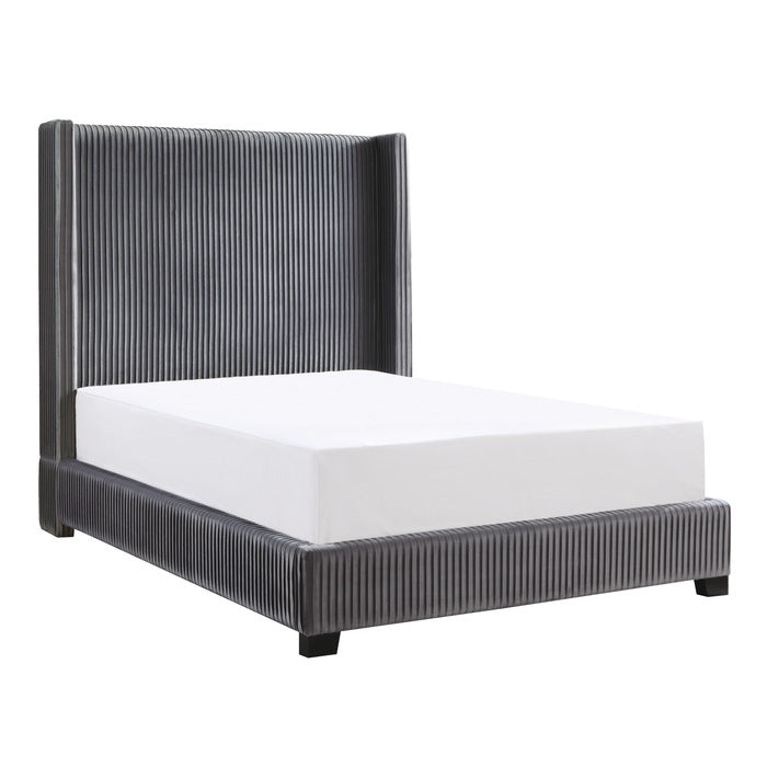 Glenbury Dark Gray Velvet Upholstered Queen Bed