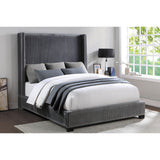 Glenbury Dark Gray Velvet Upholstered Queen Bed