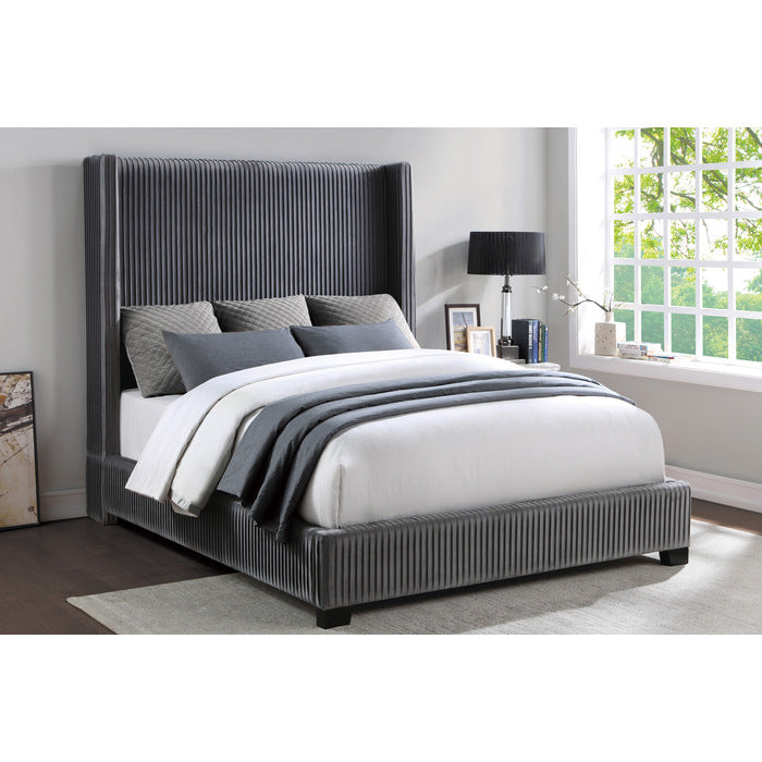 Glenbury Dark Gray Velvet Upholstered King Bed