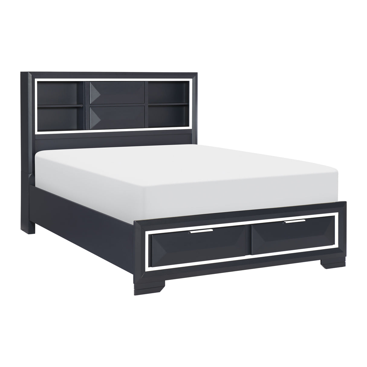 Rosemont Midnight Blue Queen Platform Bed With Footboard Storage