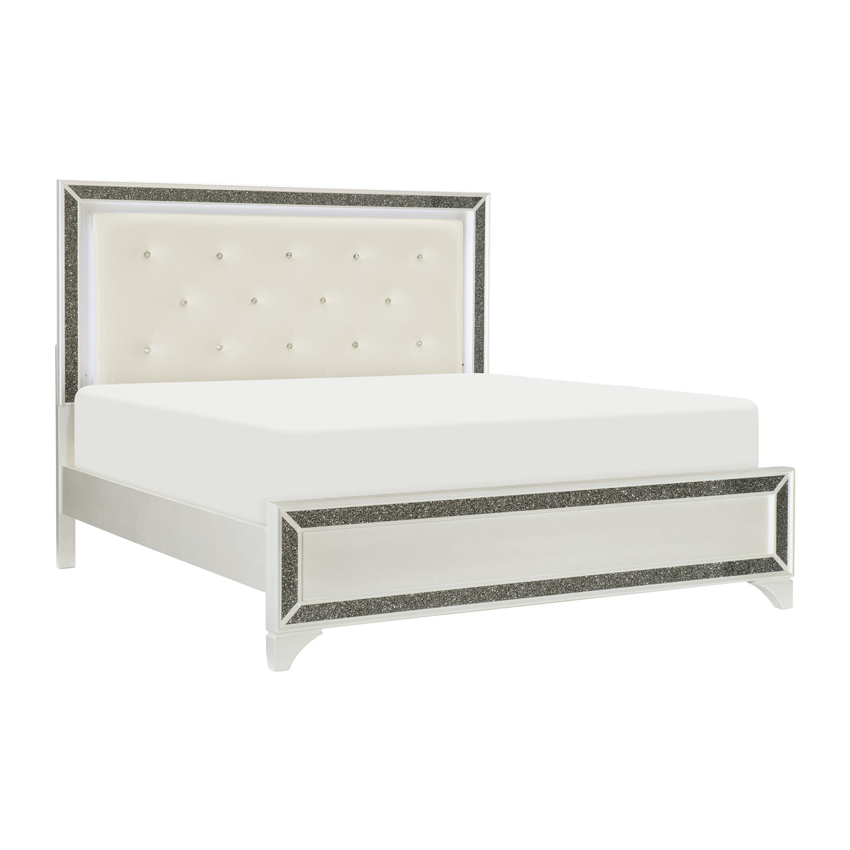 Salon Pearl White Metallic Queen Bed