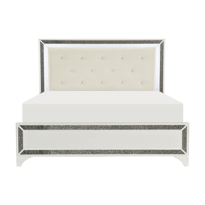 Salon Pearl White Metallic Queen Bed