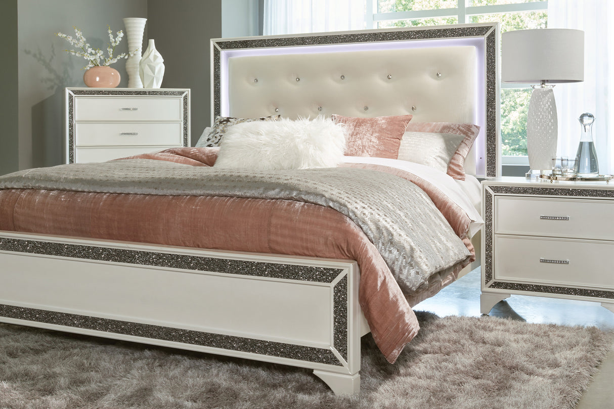 Salon Pearl White Metallic Queen Bed