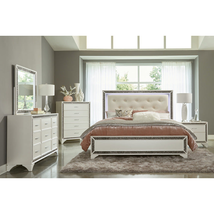 Salon Pearl White Metallic Queen Bed