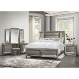 Tamsin Silver-Gray Metallic Eastern King Platform Bed With Footboard Storage, Led Lighting