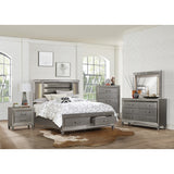 Tamsin Silver-Gray Metallic California King Platform Bed With Footboard Storage, Led Lighting