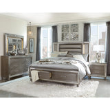 Tamsin Silver-Gray Metallic Queen Platform Bed With Footboard Storage, Led Lighting