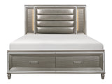 Tamsin Silver-Gray Metallic Queen Platform Bed With Footboard Storage, Led Lighting