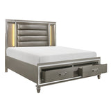 Tamsin Silver-Gray Metallic Queen Platform Bed With Footboard Storage, Led Lighting